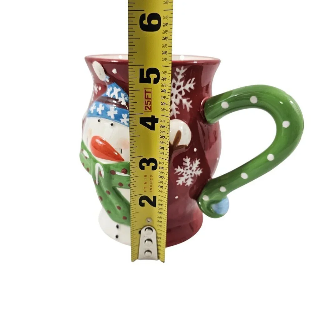 Pier 1 Imports JOLLY HOLIDAY SNOWMAN Large Red 20 Oz Dolomite Christmas Mug Cup